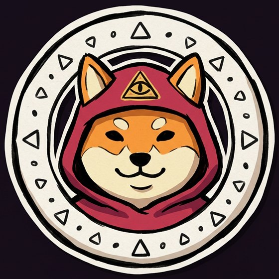 The Innuminati seal: the hooded Shiba with an eye-triangle on his hood, inside a hand-inked bone-white ring of triangles and dots.